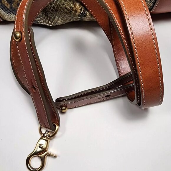 Brahmin Louise Rose Embossed Snakeskin Leather Satchel Handbag Brown Trim Strap - Picture 5 of 16